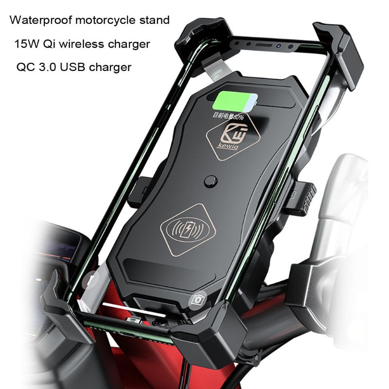 M11-A Motorcycle Wireless & QC3.0 USB Phone Mount Charger Qi 15W Handlebar Rear-View Mirror Cellphone Holder 360 Rotation for 3.5-6.5 Inch Smartphones M11-A Motorcycle Wireless & QC3.0 USB Phone Mount Charger Qi 15W Handlebar Rear-View Mirror Cellphone Holder 360 Rotation for 3.5-6.5 Inch Smartphones